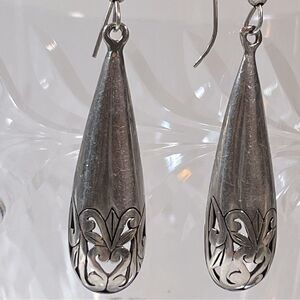 Sterling silver pierced botanical raindrop earrings